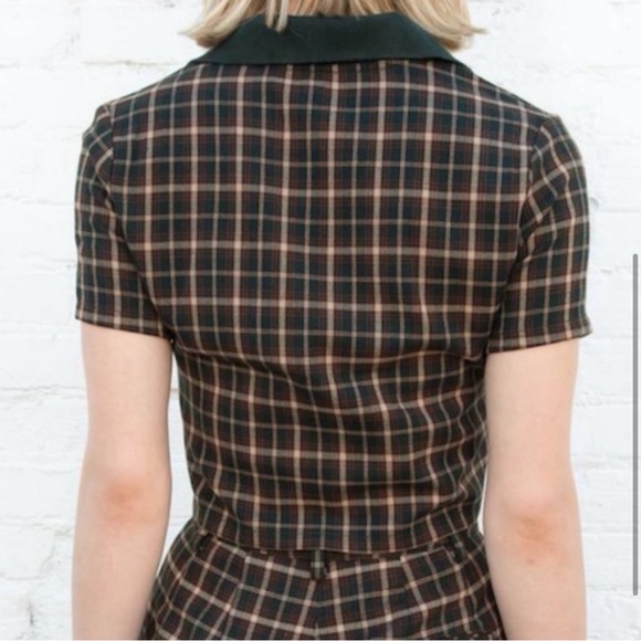 Brandy Melville argyle cropped button up, dark academia plaid - Picture 2 of 5